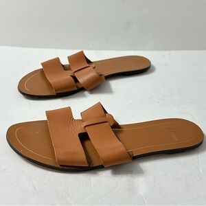 Vachetta Interlockin Brown Slide Sandals Made in Italy Size 8 Minimalist Boho